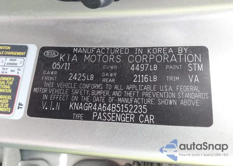 2011 Kia Optima Sx z USA, uszkodzony, nr VIN KNAGR4A64B5152235